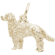 Introducing the Golden Retriever Dog Charm by Rembrandt Charms. This gold-plated sterling silver charm is intricately detailed to resemble a furry canine friend and features a loop at the top for easy attachment to a bracelet or necklace.