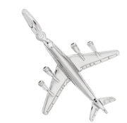 Sterling silver airplane charm by Rembrandt Charms, featuring detailed wings, engines, and tail, attached to a small loop for jewelry.