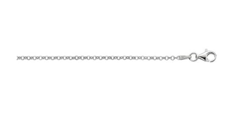 The Royal Chain Group's Silver 2mm Rolo Chain with Lobster Lock-16 inch, an elegant necklace featuring a thin, round-link design, is displayed horizontally against a white background.