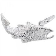 Introducing the Rembrandt Charms Fish Charm, a captivating sterling silver pendant intricately designed with detailed scales and fins. This dynamic swimming fish, showcasing an open mouth and an arched pose, is sure to add charm to any collection. The pendant comes complete with a small loop and an attached clasp for easy hanging.