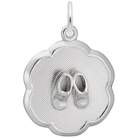 Baby Shoe Disc in Sterling Silver Charm