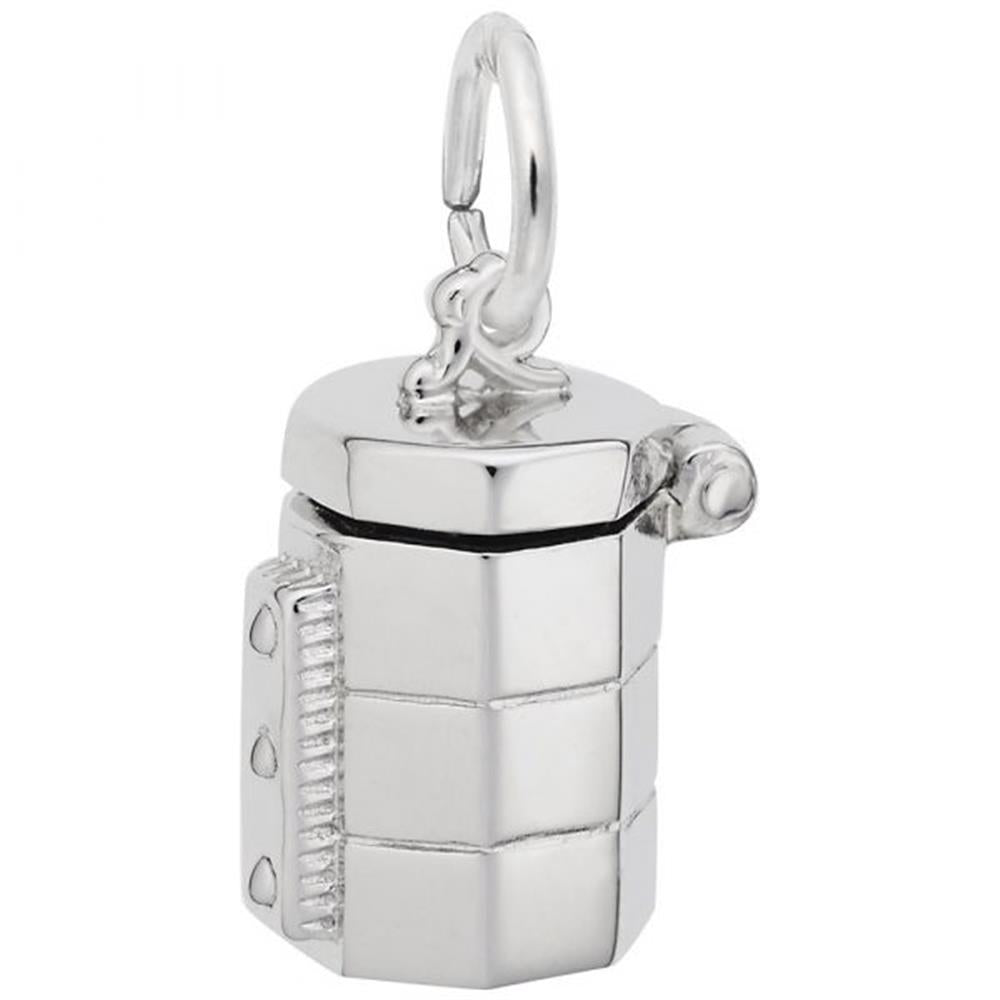 A detailed image of the Sterling Silver Pottery Kiln Charm by Rembrandt Charms. This charm features an intricately detailed pottery kiln, measuring 0.32 inches by 0.58 inches (7.29 mm by 13.71 mm). The charm has a polished sterling silver finish, perfect for adding a touch of artistic craftsmanship to any charm bracelet or necklace. Style number 8103.