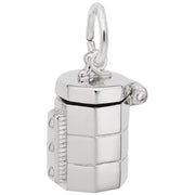 A detailed image of the Sterling Silver Pottery Kiln Charm by Rembrandt Charms. This charm features an intricately detailed pottery kiln, measuring 0.32 inches by 0.58 inches (7.29 mm by 13.71 mm). The charm has a polished sterling silver finish, perfect for adding a touch of artistic craftsmanship to any charm bracelet or necklace. Style number 8103.
