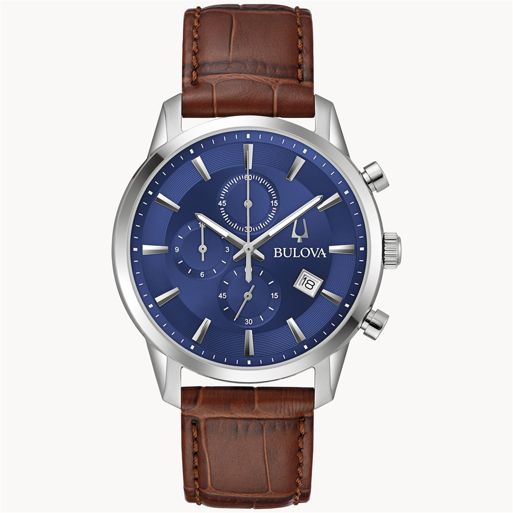 6 Hand Men's Sutton Collection - Stainless Steel Case,  Blue Dial, Bro