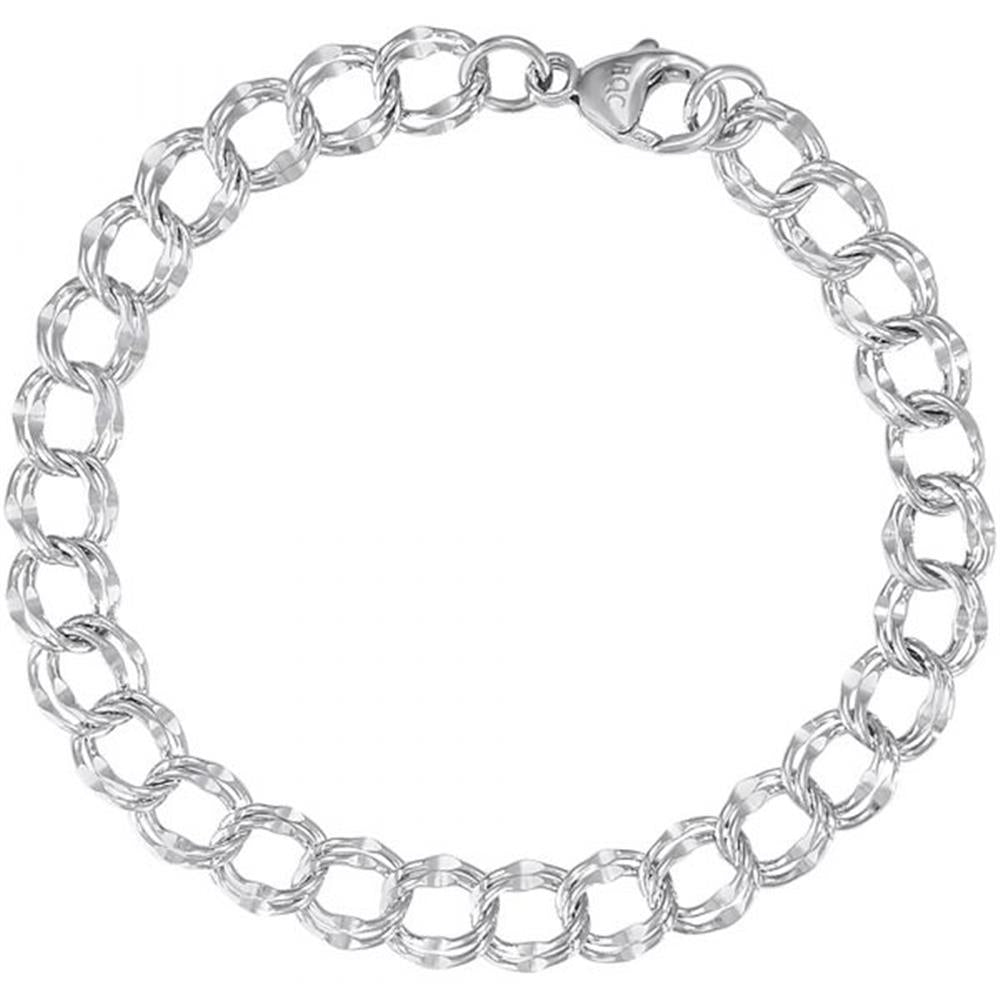 A close-up image of a Rembrandt Charms Charm Bracelet 7 Inch / Sterling Silver with large, interlocking round links. The bracelet features a lobster clasp closure at the top. The overall design is simple and elegant.