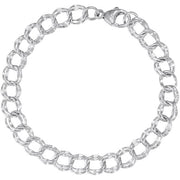 A close-up image of a Rembrandt Charms Charm Bracelet 7 Inch / Sterling Silver with large, interlocking round links. The bracelet features a lobster clasp closure at the top. The overall design is simple and elegant.