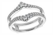Two Allison Kaufman 14k White Gold and Natural Diamond Pointed Wedding J rings, featuring a V-shaped design encrusted with small natural diamonds along the top, are stacked together like a sparkling wedding jacket against a white background.