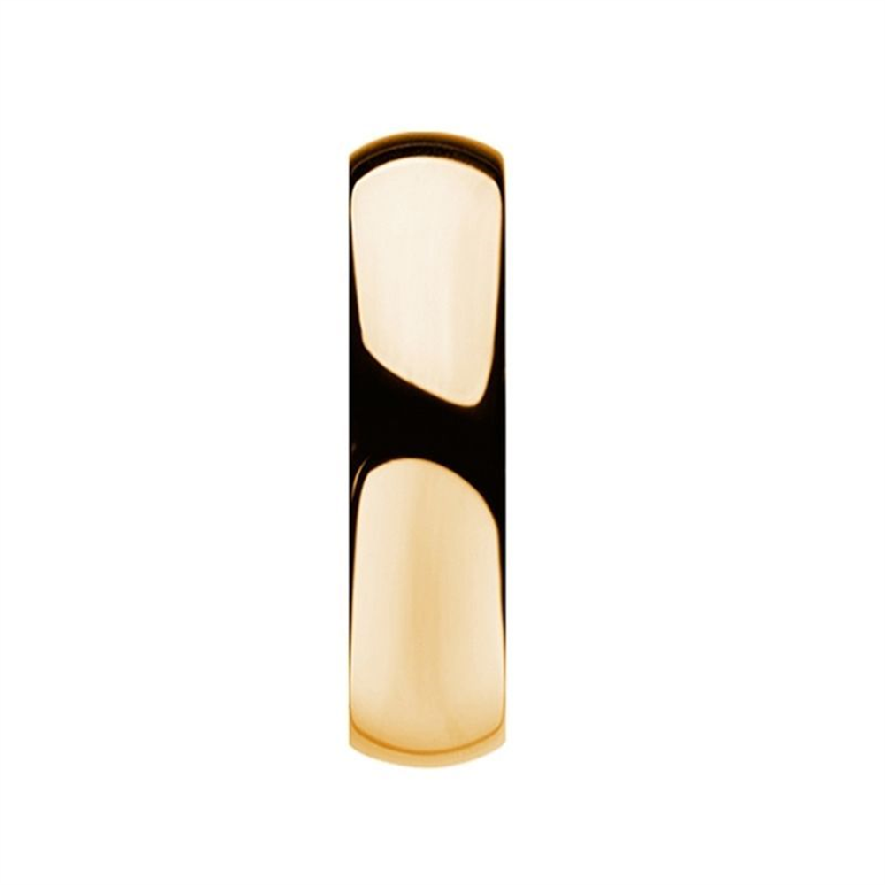 A sleek, rectangular object with rounded edges and a gold-plated finish. The surface is smooth and reflective, giving it a shiny appearance. The design is minimalist and elegant, similar to the refined details found in the Thorsten ORO Gold-Plated Tungsten Carbide Wedding Ring - 6mm - Size 9.5.