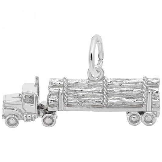 Log / Timber Truck Charm / Sterling Silver