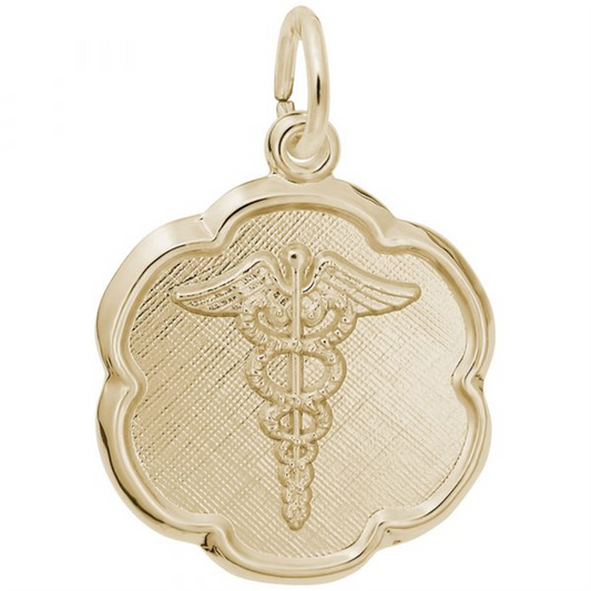 Caduceus Disc Charm / Gold Plated Sterling Silver