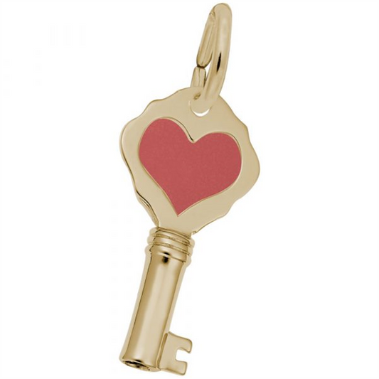Antique Heart Key Small Charm / Gold Plated Sterling Silver