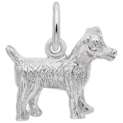 Jack Russell Terrier Charm-Sterling Silver by Rembrandt Charms—a three-dimensional sterling silver dog charm with textured fur, detailed ears and tail, and a circular loop at the top.