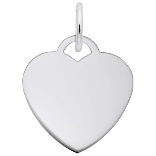 A close-up image of the Rembrandt Charms Small Heart - 35 Series sterling silver charm, featuring a smooth, polished surface and a loop at the top for attaching to a chain or bracelet.