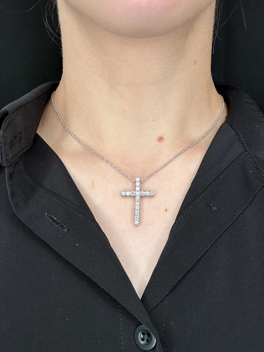 14K Gold Cross Necklace with Diamonds | 1 carats
