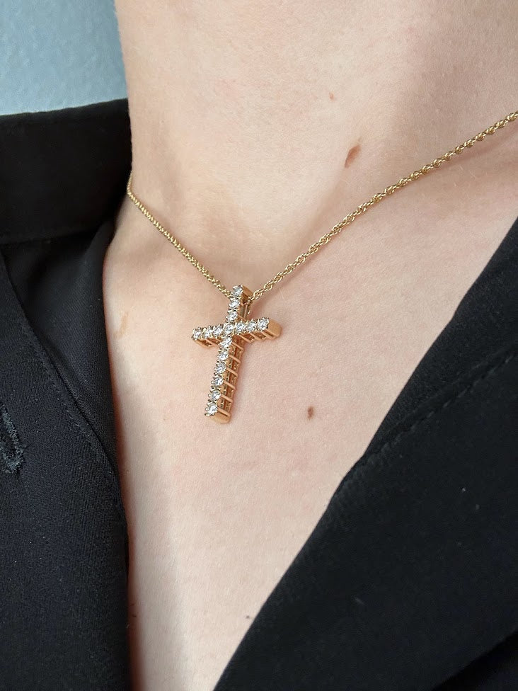 14K Gold Cross Necklace with Diamonds