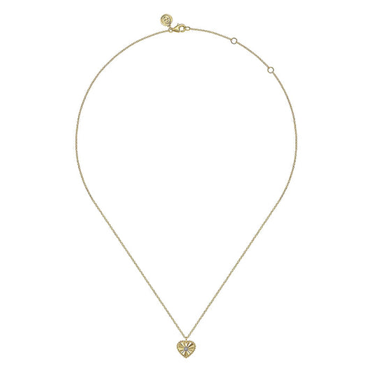 14K White & Yellow Gold Diamond and Heart Pendant Necklace