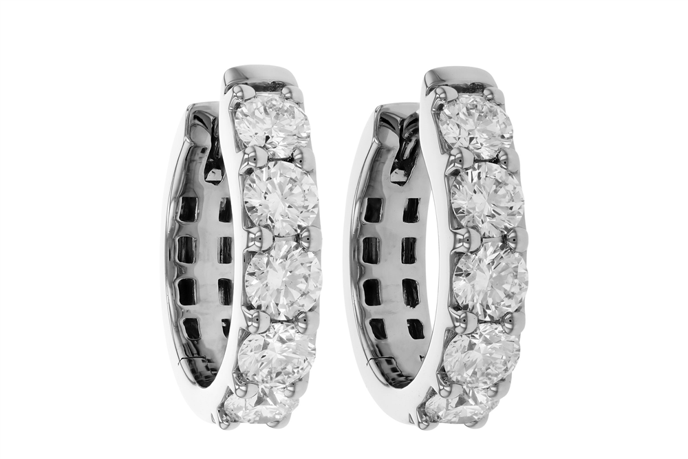 A pair of Allison Kaufman 14k White Gold 1.50ct Diamond Hoops, crafted by Allison Kaufman and set with brilliant diamonds, shown against a white background.