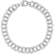 The Charm Bracelet 7 Inch from Rembrandt Charms is a sterling silver piece that showcases an alternating pattern of smooth and textured round links, secured with a lobster-claw clasp.
