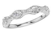 Crafted by Allison Kaufman, the 14k White Gold and Natural Diamond Wavy Wedding Band showcases an elegant wavy design set with two larger natural diamonds and several smaller diamonds along the top, making it a dazzling choice for a wedding band.