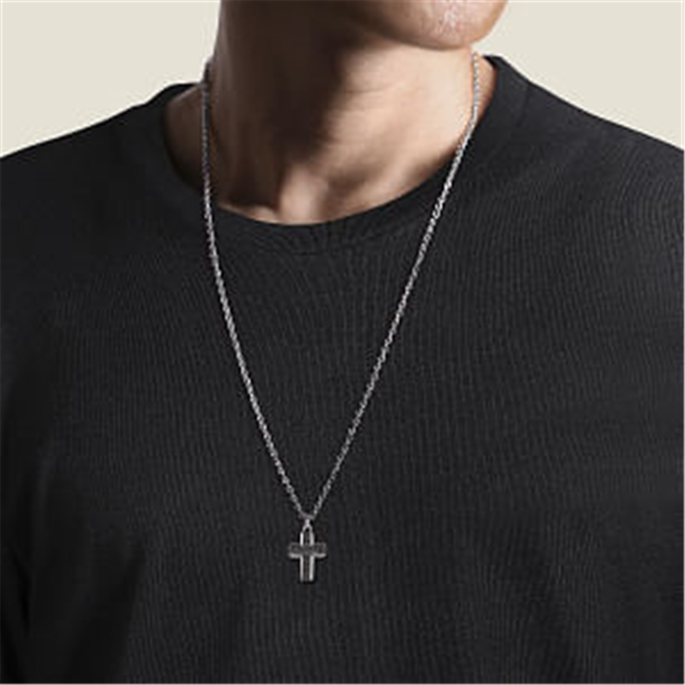 Sterling Silver and Black Spinel Cross Pendant