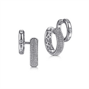 Earrings from the Gabriel & Co Bujukan collection feature a 925 Sterling silver design with white sapphire stuggies. One earring stands upright, while the other leans slightly to display the intricate detailing and reflective surface.