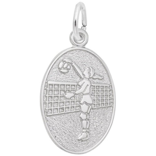 Volleyball Player Oval Disc Charm / Sterling Silver