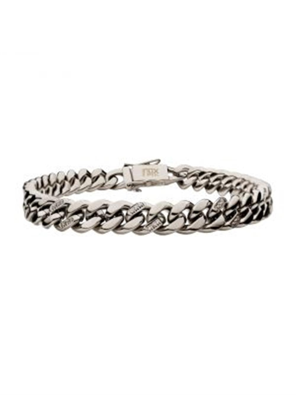 Stainless Steel with 0.15 carat & 30pcs 1mm Diamond Curb Chain Miami Cuban with Box Clasp Bracelet | INOX