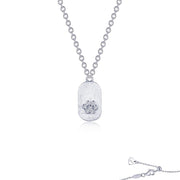 Introducing the Paw Necklace by Lafonn: a delicate sterling silver necklace featuring a small rectangular pendant adorned with a Lassaire simulated diamond at its center. The piece is complemented with a fine chain and heart-shaped clasp, enhancing its charm. This elegant and simple accessory is a timeless classic, perfect for everyday wear.