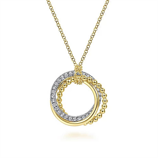 14K Yellow Gold Bujukan Diamond Interlocking Circles Pendant Necklace