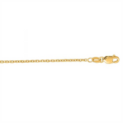 Close-up of the delicate 14K Yellow Gold Chain by Royal Chain Group-Royal Chain, featuring a lobster clasp closure and a series of small, polished links against a white background.