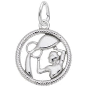 'Sterling silver charm depicting the Aquarius water carrier within a rope-bordered circle. Style 4771, 0.61 in x 0.61 in (15.5 mm x 15.5 mm).'