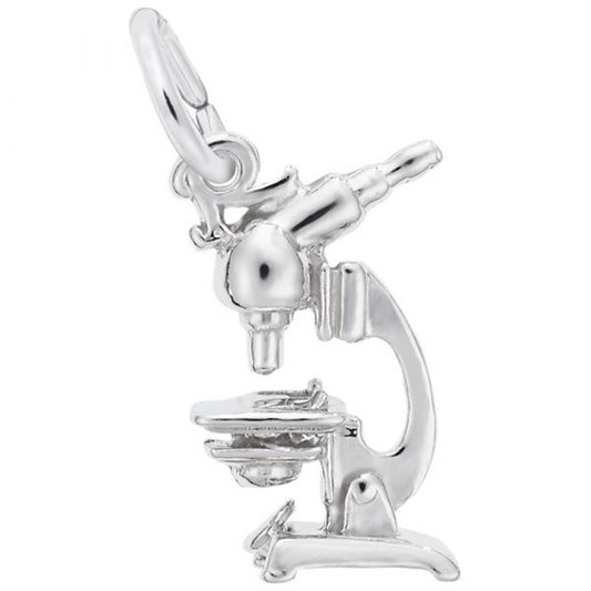 The Microscope Charm by Rembrandt Charms is a beautifully crafted piece in sterling silver that features intricate detailing, including the eyepiece, objective lenses, and stage. With a convenient loop on top for easy attachment to a bracelet or necklace, this charm is perfect for adding a touch of scientific elegance to your jewelry collection.
