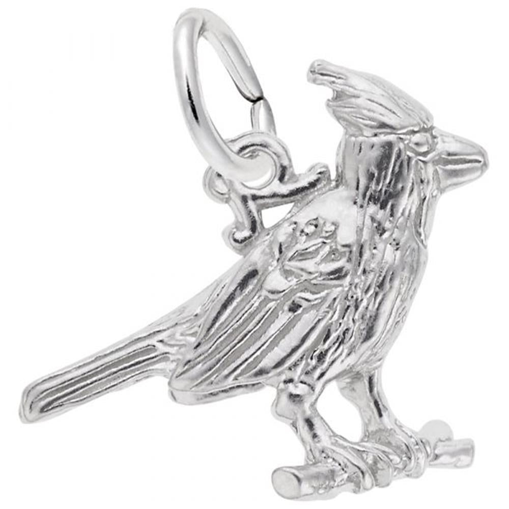 The Rembrandt Charms Cardinal Bird 3D Charm is a sterling silver piece meticulously designed to depict a cardinal perched on a small branch. The charm features intricate detailing of the bird's feathers and crest, complete with a loop at the top for effortless attachment to bracelets or necklaces.
