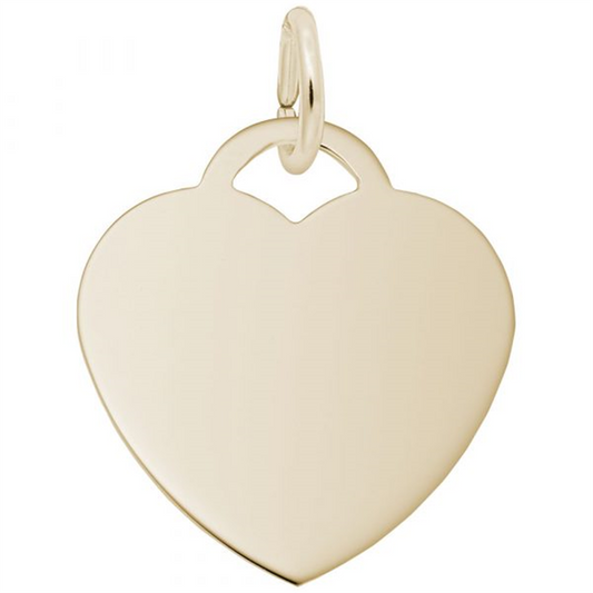 Introducing the Rembrandt Charms Medium Heart – 50 Series Charm in gold-plated sterling silver. This heart-shaped pendant features a smooth, polished surface and a small, rounded loop at the top for easy attachment to your favorite chain or Classic Charm Bracelet. Its elegant design pairs beautifully with both silver and gold accessories, making it a versatile addition to any collection.