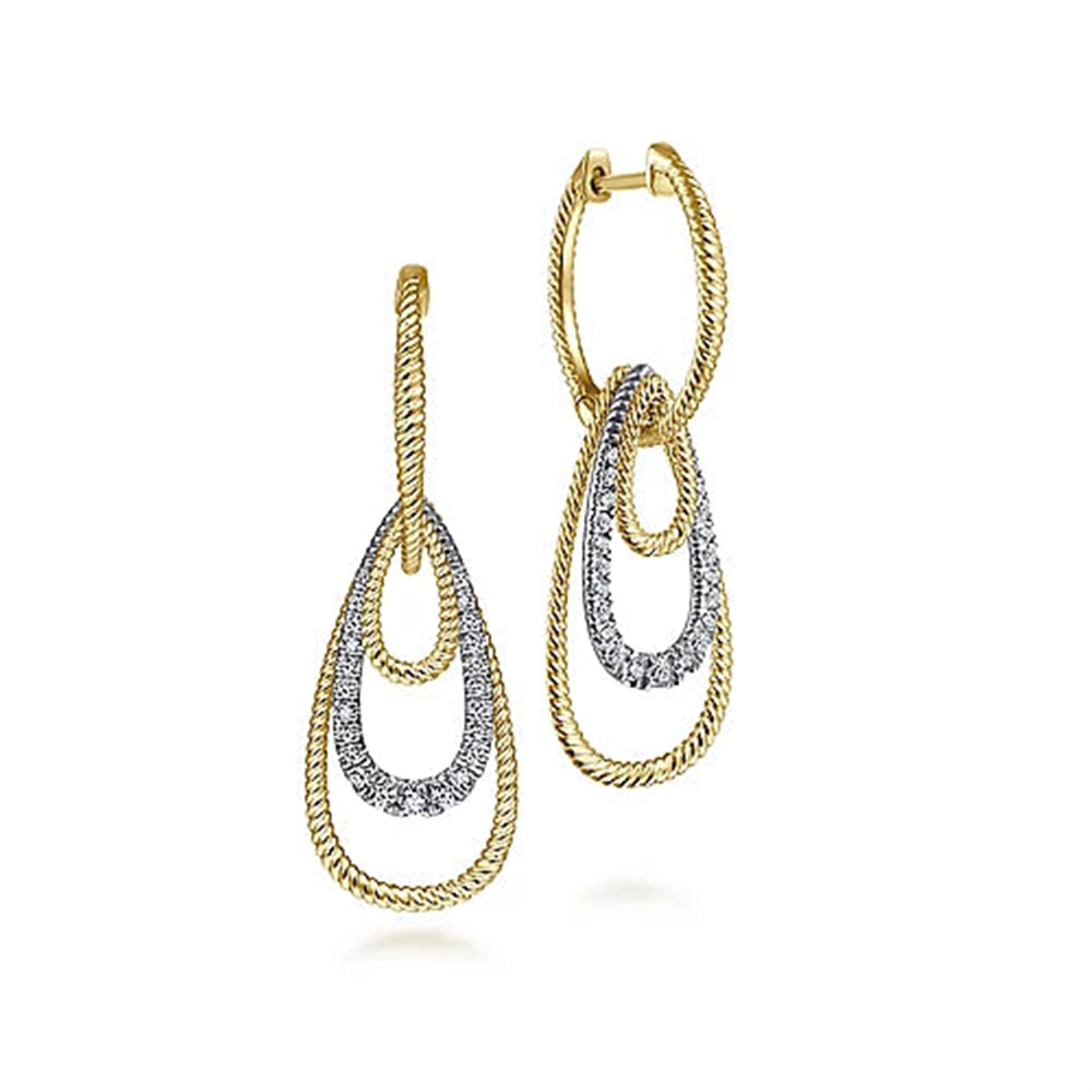 14K Yellow-White Gold Diamond Huggie Earrings
