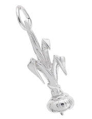 The Rembrandt Charms Onion Charm in sterling silver is a beautifully crafted piece shaped like an onion bulb, complete with long, detailed leaves extending upward. This exquisite charm includes a small loop at the top for easy attachment to a chain or cord, making it an elegant addition to any jewelry collection.