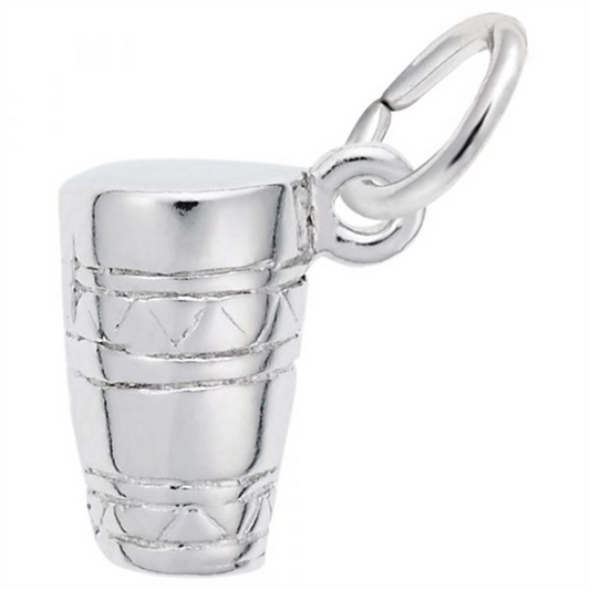 The Rembrandt Charms Bongo Drum Sterling Silver Charm, featuring engraved details and a small loop for attaching, is a perfect addition to your collection.