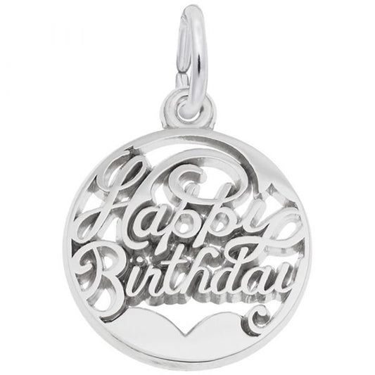 Happy Birthday Open Disc Charm / Sterling Silver