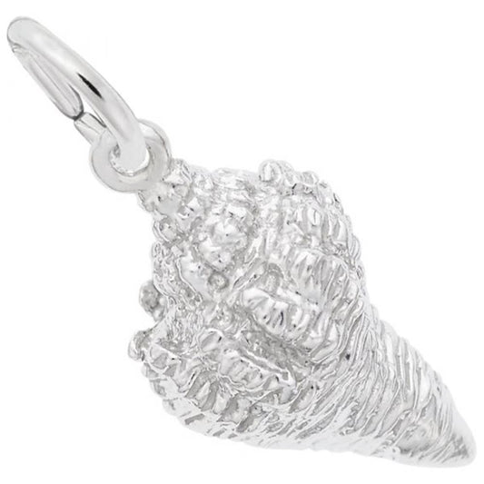 The Rembrandt Charms Horse Conch Shell Charm is crafted from sterling silver and features intricate details that mimic the texture of a Horse Conch Shell. The pendant comes with a silver loop, making it perfect for wearing on either a chain or bracelet.