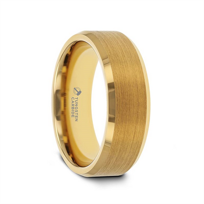 HONOR Gold-Plated Tungsten Beveled Polished Edges Flat Ring with Brush