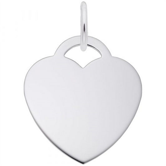 The Rembrandt Charms "large heart-classic" is a shiny silver, heart-shaped pendant with a smooth surface and a loop at the top for attaching to a chain or necklace.