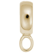 A close-up view of a shiny, gold-plated sterling silver jewelry bail with a rectangular top and an attached oval loop at the bottom. The reflective surface of the Rembrandt Charms Pandora Converter Charmdrop Rounded / Gold-Plated Sterling Silver gives it a polished appearance. The background is plain white.
