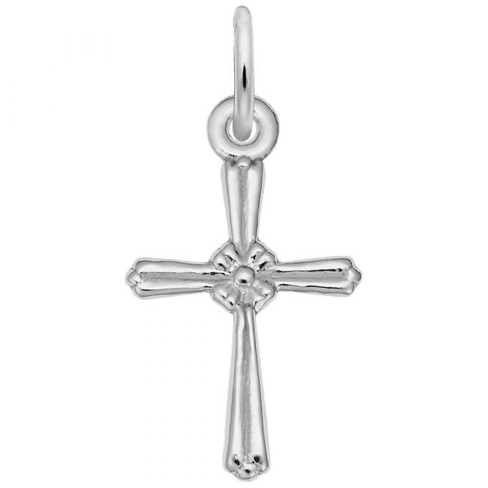 The Cross Accent Charm in Sterling Silver by Rembrandt Charms adds an elegant touch with its simple design, rounded edges, and loop for easy attachment at the top. This classic piece effortlessly complements any jewelry collection.