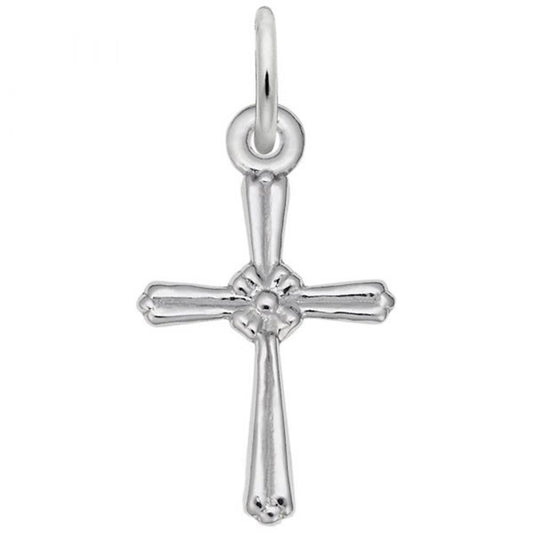 The Cross Accent Charm in Sterling Silver by Rembrandt Charms adds an elegant touch with its simple design, rounded edges, and loop for easy attachment at the top. This classic piece effortlessly complements any jewelry collection.