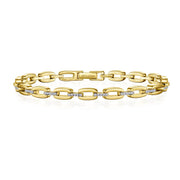 The Lafonn Diamond Alternating Link Bracelet features an elegant design of elongated oval links interspersed with smaller, simulated diamond-encrusted links. The gold link bracelet includes a clasp marked with "925," signifying the sterling silver content beneath its yellow gold plating.