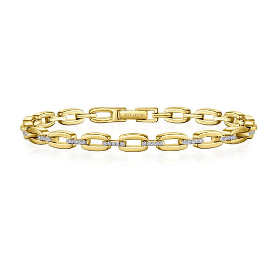 The Lafonn Diamond Alternating Link Bracelet features an elegant design of elongated oval links interspersed with smaller, simulated diamond-encrusted links. The gold link bracelet includes a clasp marked with "925," signifying the sterling silver content beneath its yellow gold plating.