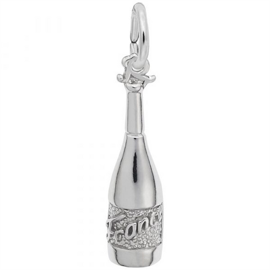 Image showing the France Burgundy Wine Bottle Charm from Rembrandt Charms. The sterling silver charm features a detailed wine bottle, representing the elegance of the Burgundy wine region. The dimensions are 0.19 inches by 0.74 inches (4.8 mm x 19.15 mm). This charm adds a touch of sophistication and cultural flair to any collection. Style number 8259.