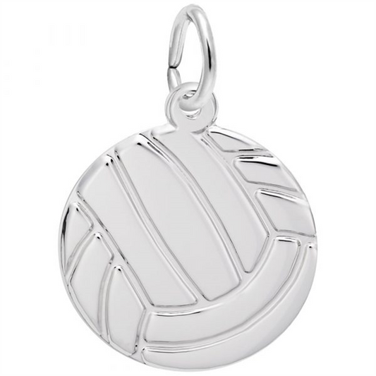 The flat volleyball charm by Rembrandt Charms is a silver pendant designed like a deflated volleyball, with detailed grooves and a small loop for attaching to chains or bracelets.