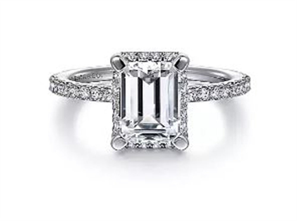 The Gabriel & Co 14K White Gold Diamond Engagement Ring from the Classic Collection features a large head size, showcased against a white background.