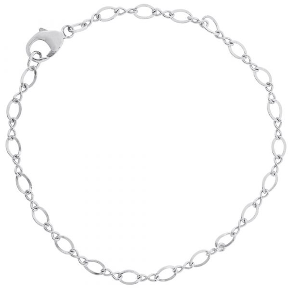 The Rembrandt Charms 450 silver chain bracelet, style 20-0102-008-SS, features oval links and a lobster clasp, displayed in a circle on white. Enjoy two evenly split podium payments for easy purchasing of this elegant accessory.